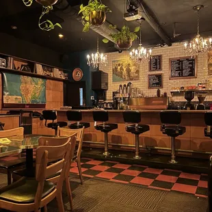 a bar with a checkered floor