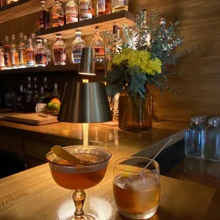 a bar with liquor bottles