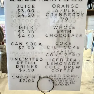 Drink menu