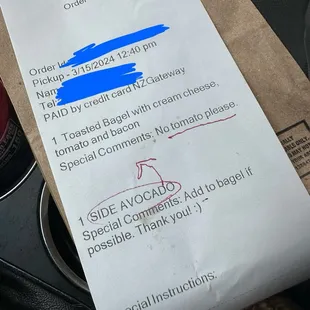 Attention to detail! They mark receipts to acknowledge and follow special requests.