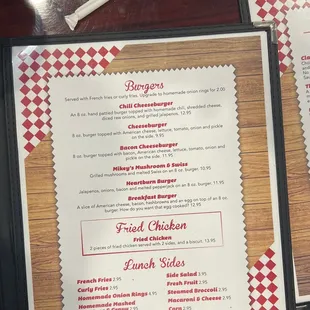 the menu and prices