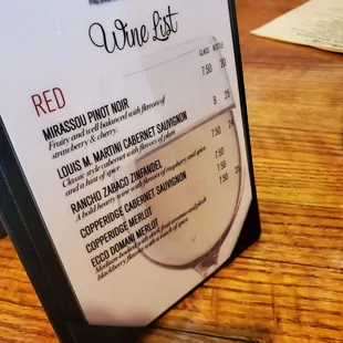 a wine list