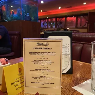 Dessert menu