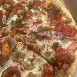 We ordered a meat lovers pizza and a vegetarian pizza.