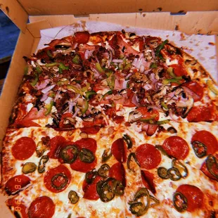 Half Rafael&apos;s special half pepperoni and jalapeño :)