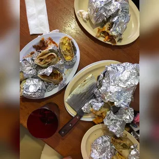 two plates of food on a table