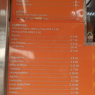 the prices of the food