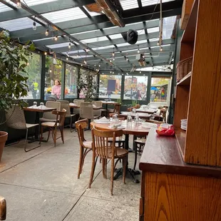 tables and chairs in a restaurant