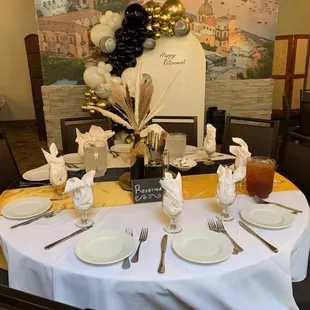 a table set for a formal dinner