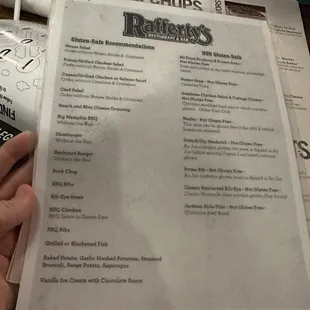 Gluten Free menu