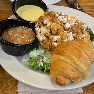Fried chicken salad with homemade hot bacon &amp; honey mustard dressings. WOW!