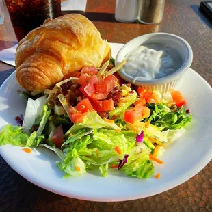 Dinner salad and croissant (love the blue cheese dressing)