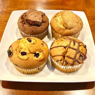 Freshly made muffins. Pick your favorite from our variety of options.