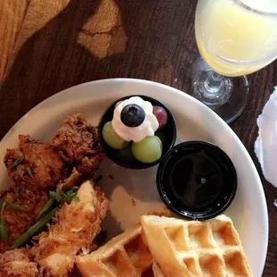 Chicken and waffles on brunch menu