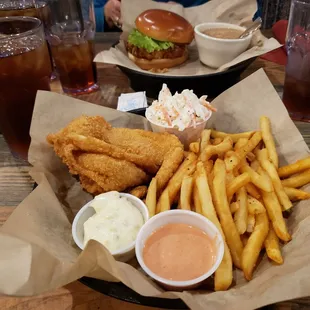 The fish and chips &amp; tenderloin Samawich.