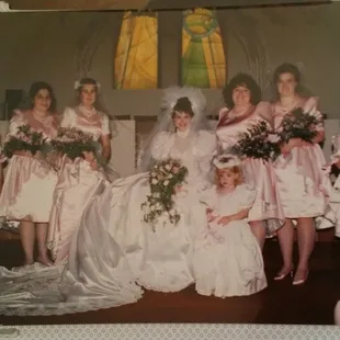 Photos of RAGtimeDesigns. Did anyone say 80&apos;s! This is me in my dream dress and bridal party over 22 years ago.