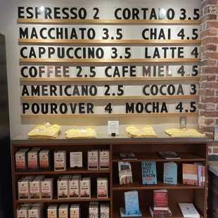 Simple coffee menu (with novelty coffee selections as well)