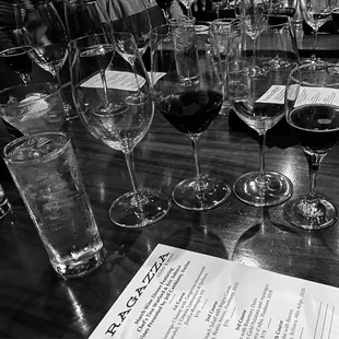 a table full of wine glasses