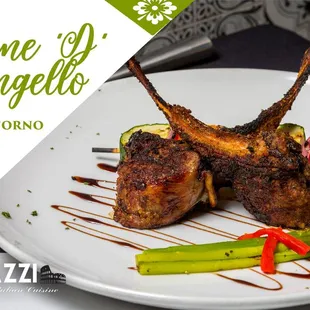 Roasted rack of spring lamb, coated with herbs, parmigiano, breadcrumb mixture. Served roast vegetables and asparagus. DELICIOUS!