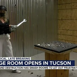 Bailey O'Connell at KOLD is seeing what rage release is all about.  #smashroom #rageroom #thingstodointucson #mentalhealthmatters
