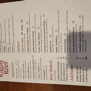  menu on a table