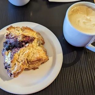 Blackberry scone and a hazelnut latte