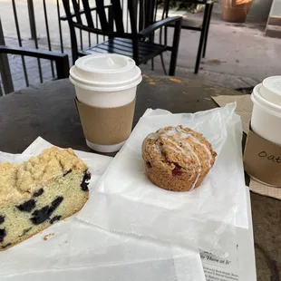 Blueberry crumble cake and glazed whole wheat date muffin!
