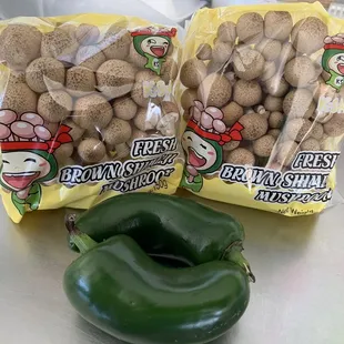 Japanese shimeji mushrooms and jalapeños