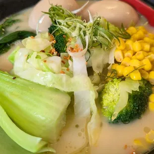 Vegetable Ramen with vegetarian broth and add 2 eggs