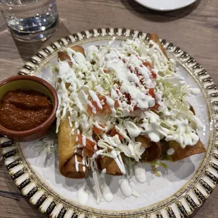Flautas with THE BEST  chipotle sauce