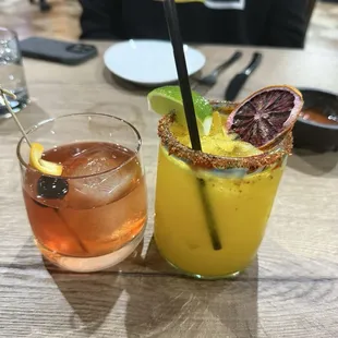 Mango margaritas ( La Perfecta) and an old fashioned ( forgot the name)