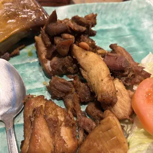 greasy pastel, chicken pieces-unseasoned, and looked like scraps of left over chicken. Not crispy.