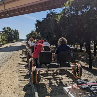 Lined up, adjusting seats and getting ready to go.