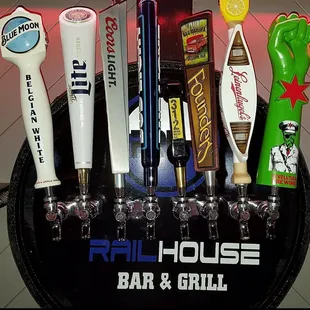 a selection of beer taps