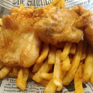 Fish and chips. Tasty and hot.
