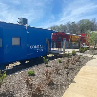 Rail cars and outdoor decor.