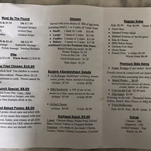 Updated menu as of Sept 2020