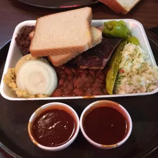 Two meat combo.  Ribs and Chopped Brisket.  Looks can be deceiving!