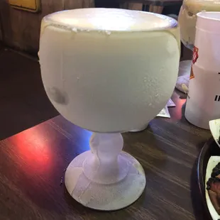 Frigid cold glass. It&apos;s probably about a pint&apos;s worth, but it&apos;s cool.