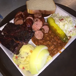 Rib and sausage plate with beer, not pictured.
