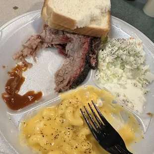 Brisket, Mac n Cheese, Cole Slaw