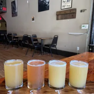 a row of beer glasses