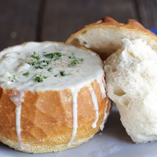 Our Famous Clam Chowder in a Sourdough Bread Bowl...