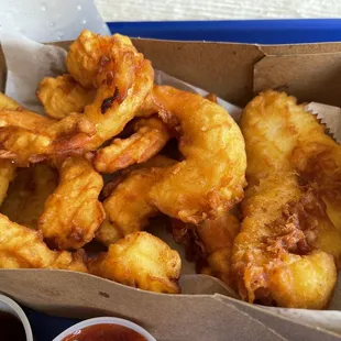 Fish and shrimp... no chips