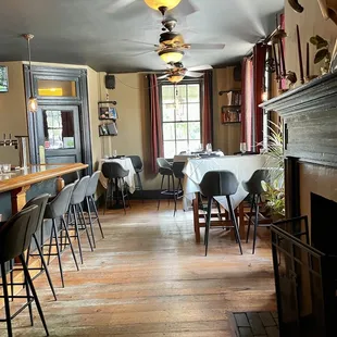 the dining room and fireplace