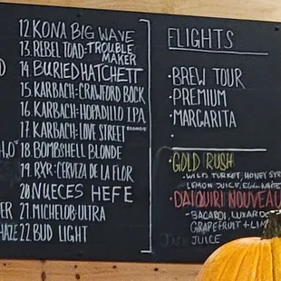 Drinks in board over bar.