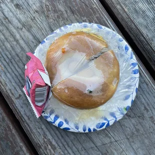 a donut on a paper plate