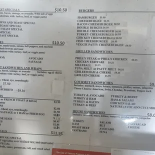 the menu for the train