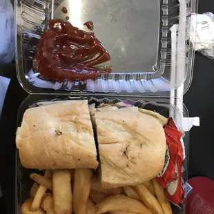 Steak sandwich and fries