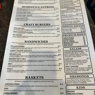 the menu for the restaurant